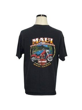 Harley-Davidson Maui Hawaii Mens Black Graphic T-Shirt Size L Hanes Beefy